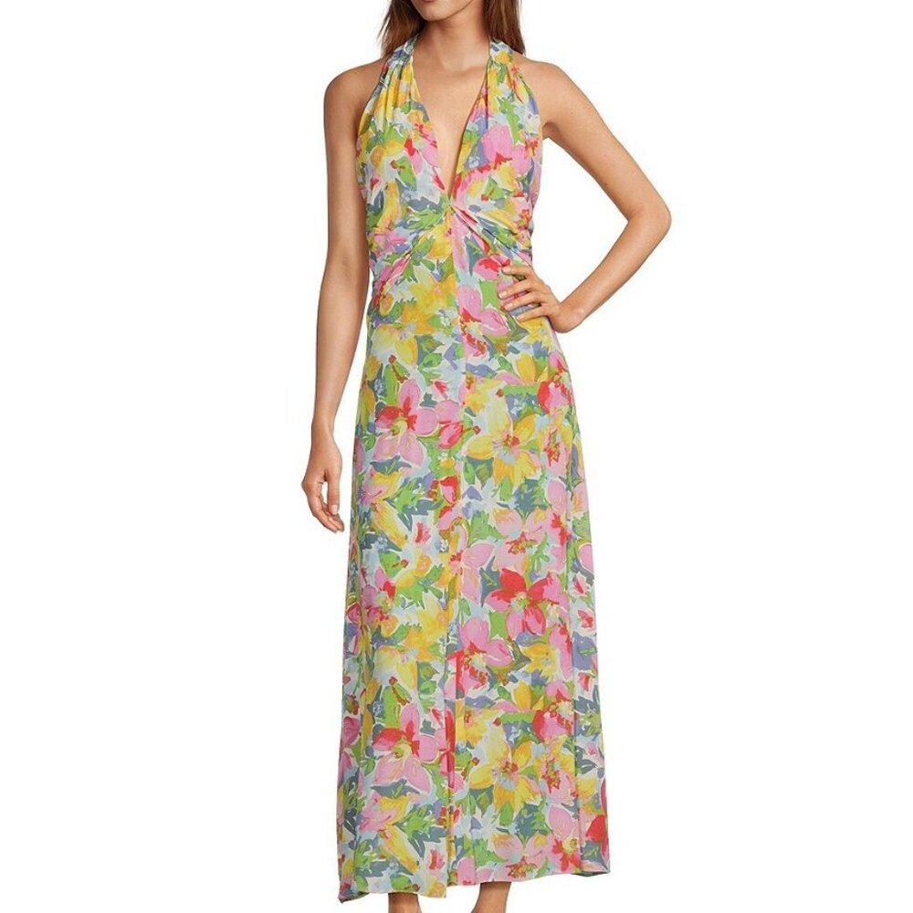 NWT Lucy Paris Floral Halter Neck Sleeveless Midi Dress Size L